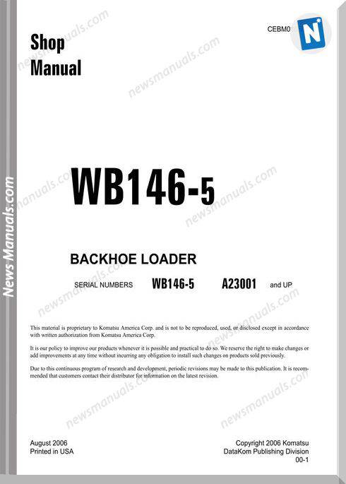 Komatsu Backhoe Loader Wb146 5 Shop Manual