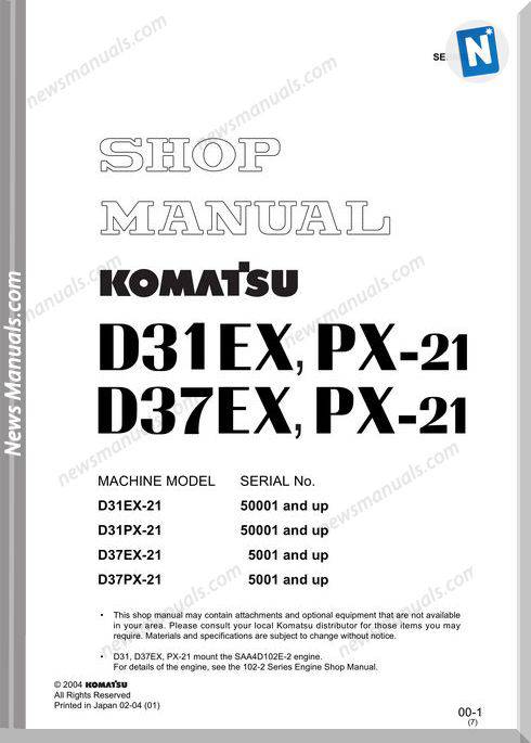 Komatsu Bulldozer D31 D37 Ex Px 21 Shop Manual