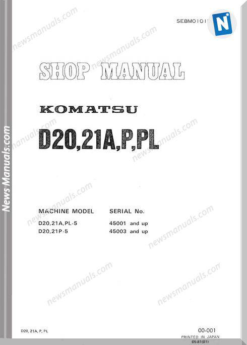 Komatsu Bulldozers D20A 5 Shop Manual
