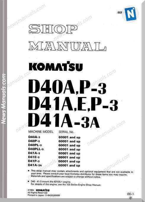 Komatsu Bulldozers D41P 3 Shop Manual