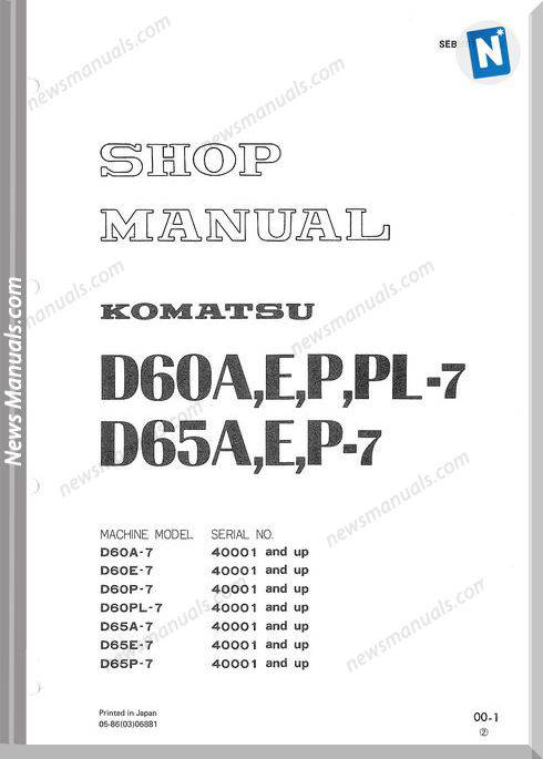 Komatsu Bulldozers D60Pl 7 Shop Manual