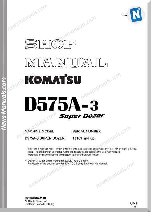 Komatsu Crawler Doozer D575A 3S Shop Manual