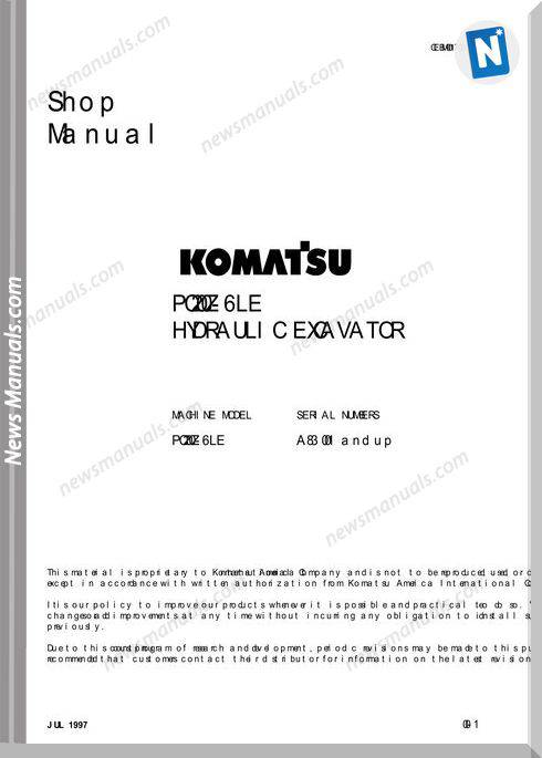 Komatsu Crawler Excavator Pc200Z-6Le Shop Manual