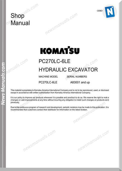 Komatsu Crawler Excavator Pc270Lc-6Le Shop Manual