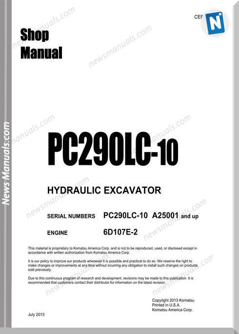 Komatsu Crawler Excavator Pc290Lc-10 Shop Manual