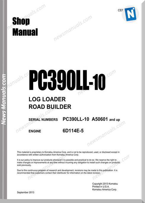 Komatsu Crawler Excavator Pc390Ll-10 Shop Manual