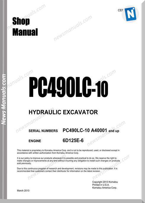 Komatsu Crawler Excavator Pc490Lc10 Shop Manual