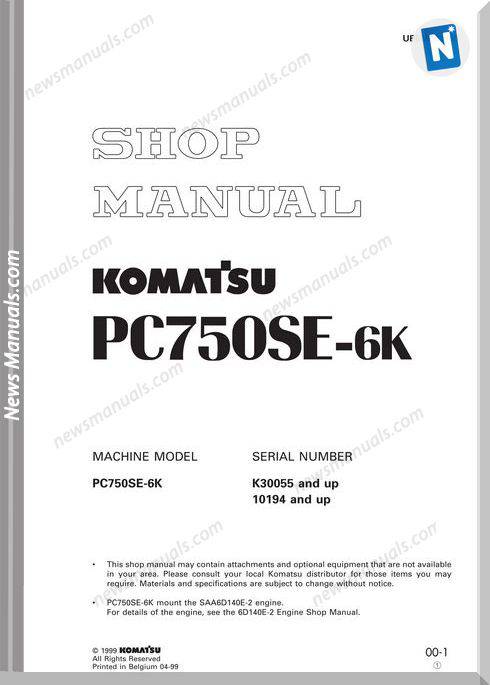 Komatsu Crawler Excavator Pc750Se-6K Shop Manual