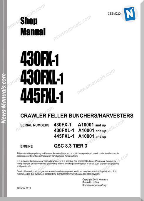 Komatsu Crawler Feller Bunchers 445Fxl-1 Shop Manual