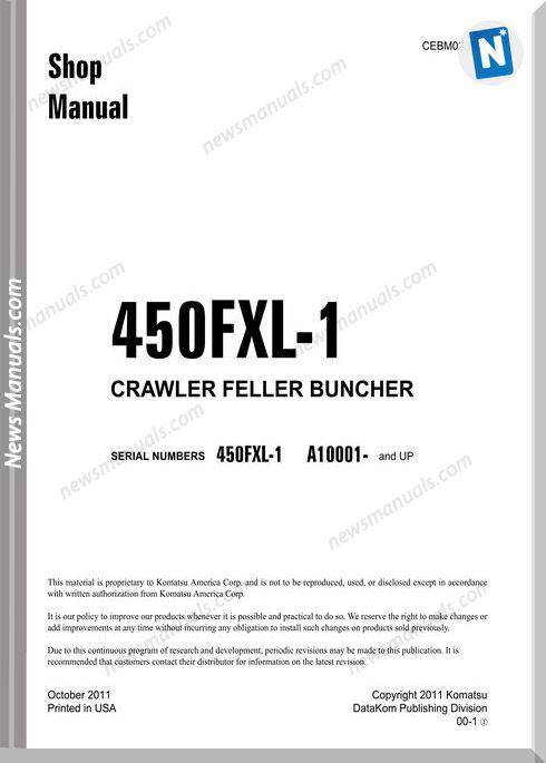 Komatsu Crawler Feller Bunchers 450Fxl-1 Shop Manual