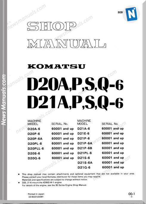 Komatsu Crawler Loader D21Qg-6 Shop Manual