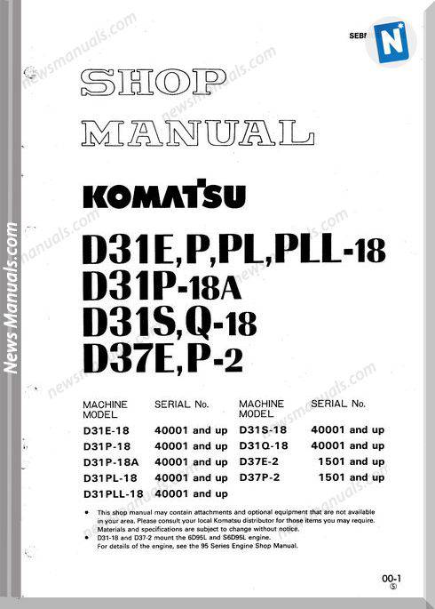 Komatsu Crawler Loader D31S-18 Shop Manual