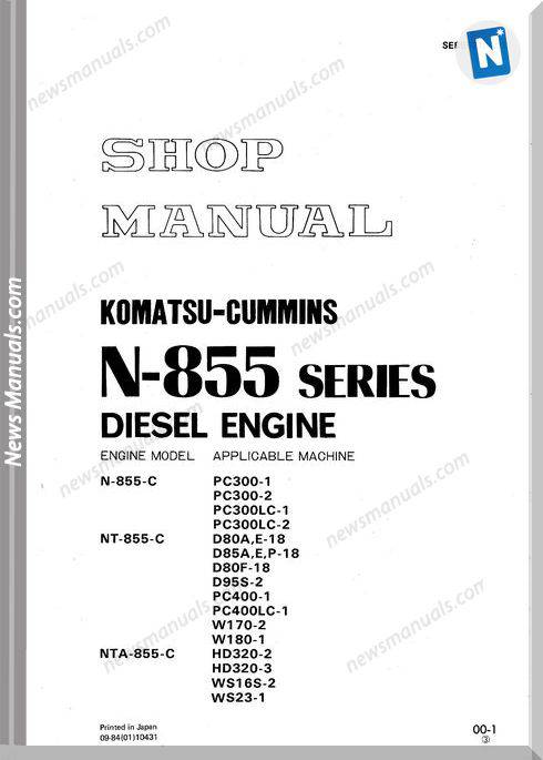 Komatsu Engine Nta-855-C Shop Manuals