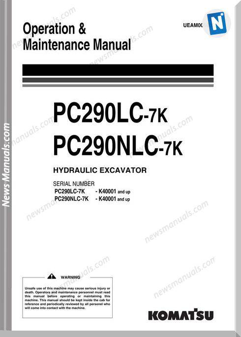 Komatsu Excavator Pc290Lc 290Nlc 7K Maintenance Manual