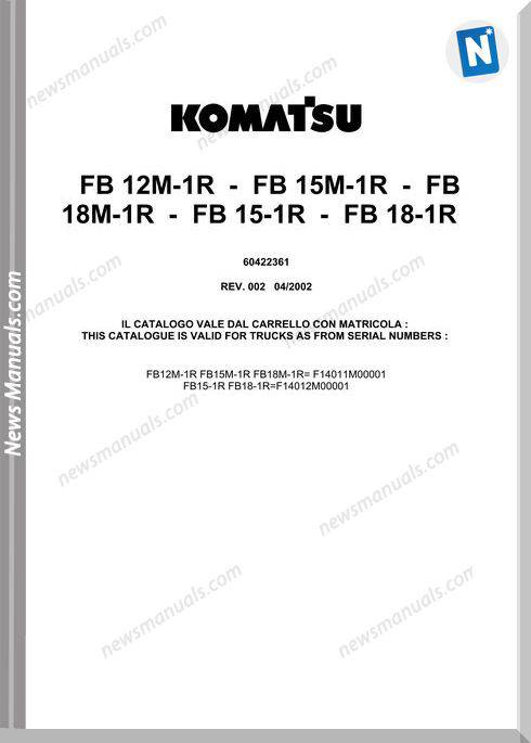 Komatsu Forklift Fb12 15 18 M 1R Parts Catalogue