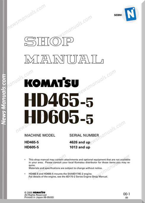 Komatsu Hd465 Hd605 5 Shop Manual