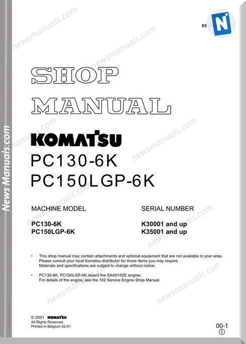 Komatsu Hydraulic Excavator Pc130 6K Shop Manual