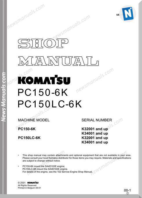 Komatsu Hydraulic Excavator Pc150 6K Shop Manual