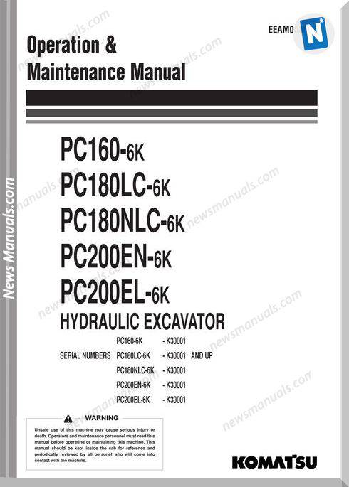 Komatsu Hydraulic Excavator Pc160 Pc180Lc Pc180Nlc Pc200En Pc200El Maintenance