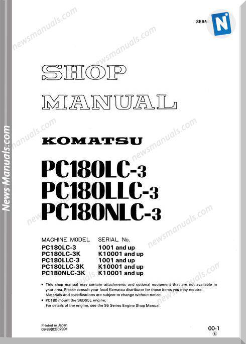 Komatsu Hydraulic Excavator Pc180 3 Shop Manual
