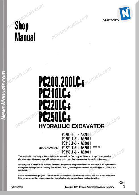 Komatsu Hydraulic Excavator Pc200 250Lc 6 Shop Manual