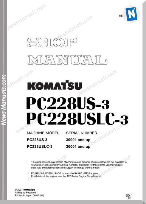Komatsu Hydraulic Excavator Pc228 Us 3 Shop Manual