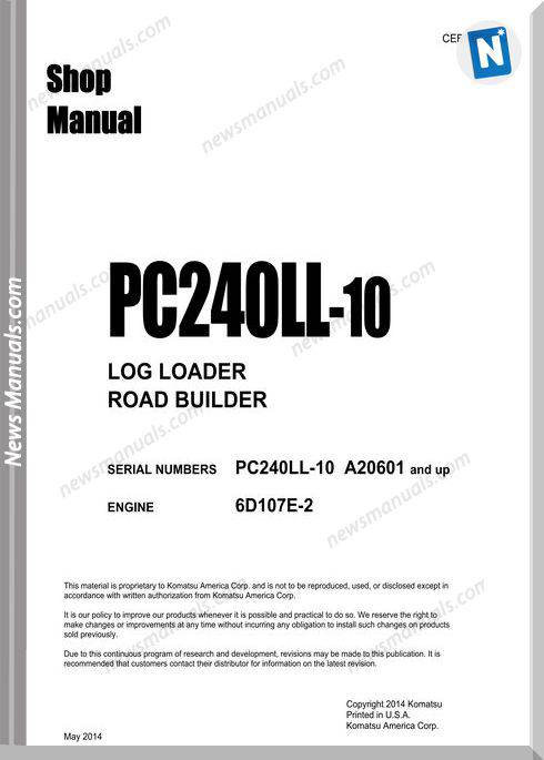 Komatsu Hydraulic Excavator Pc240Ll 10 Shop Manual