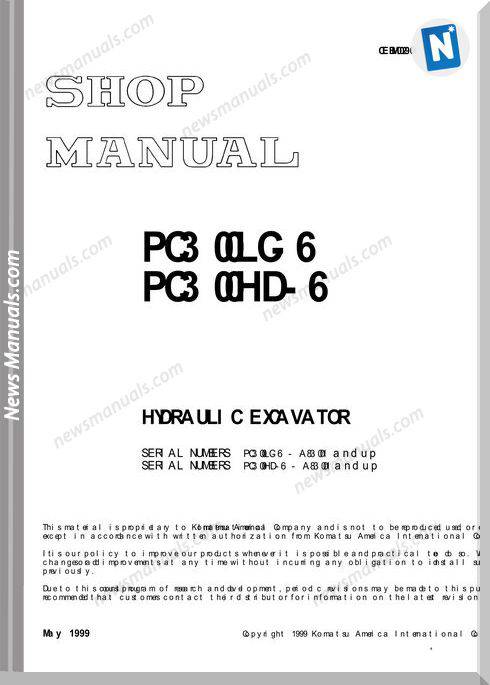 Komatsu Hydraulic Excavator Pc300Hd 6 Shop Manual