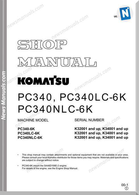 Komatsu Hydraulic Excavator Pc340 Pc340Lc 340Nlc 6K Om Maintenance Manual