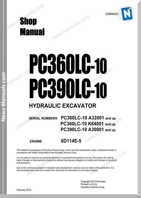 Komatsu Hydraulic Excavator Pc360Lc 390Lc10 Shop Manual