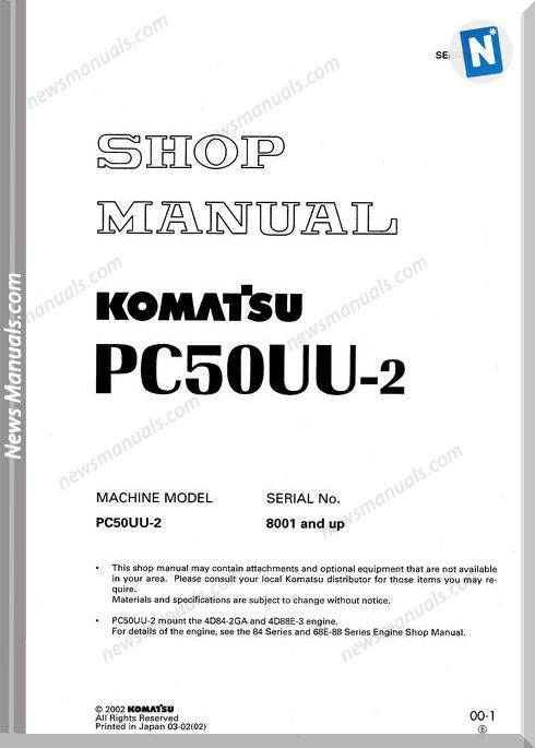 Komatsu Hydraulic Excavator Pc50Uu 2 Shop Manual
