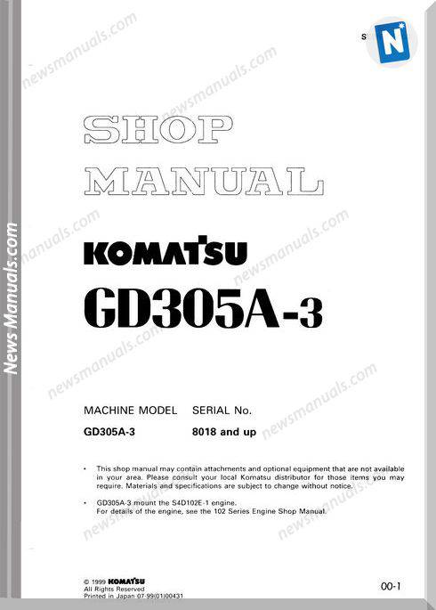 Komatsu Motor Grader Gd305A-3 Shop Manual