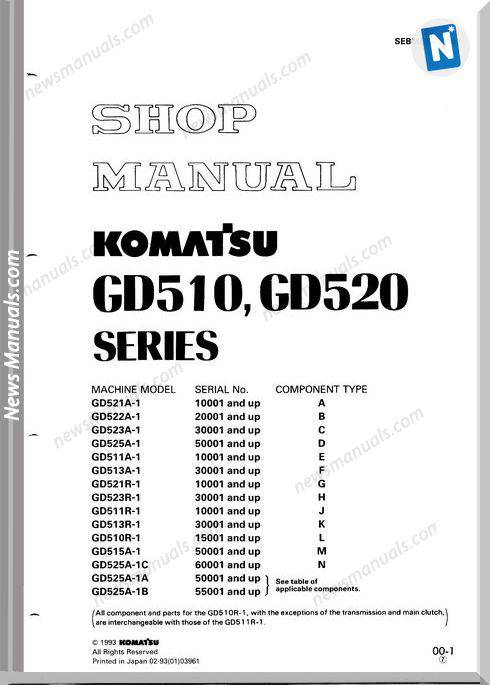 Komatsu Motor Grader Gd525A-1 Shop Manual