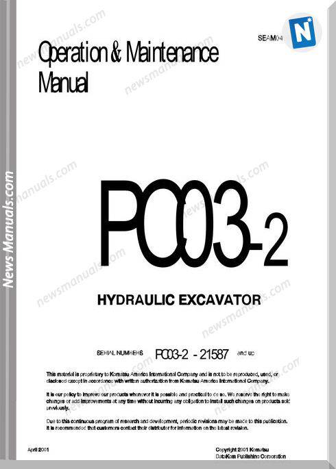 Komatsu Pc03 2 Hydraulic Excavator Maintenance Manual