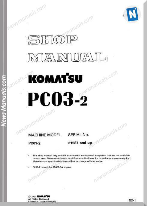 Komatsu Pc03 2 Hydraulic Excavator Shop Manual
