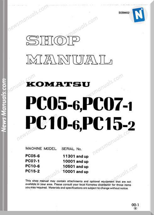 Komatsu Pc05 6 Pc07 1 Pc10 6 Pc15 2 Shop Manual