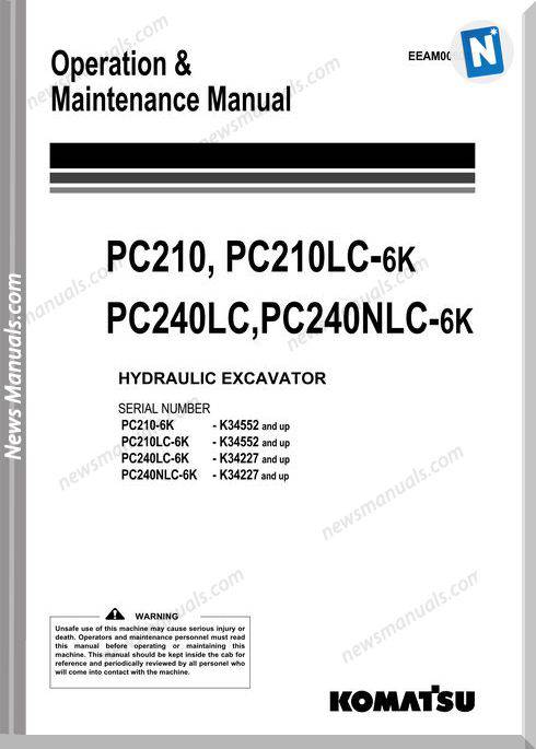 Komatsu Pc210 210Lc Pc240Lc 240Nlc 6K Om Maintenance Manual