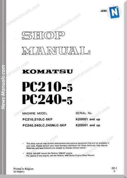 Komatsu Pc210 240 5 Shop Manual