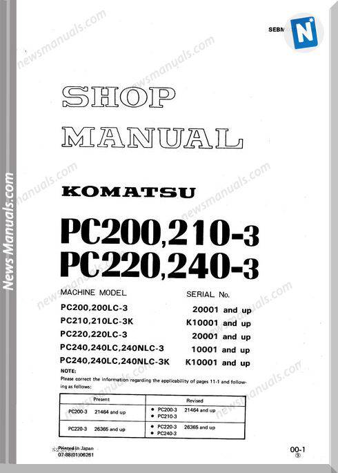 Komatsu Pc210 3 Pc200 Pc220 Pc240 3 Workshop Manual