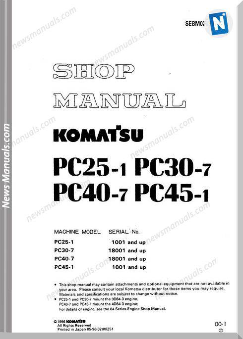 Komatsu Pc25 1 30 7 40 7 45 1 Service Manual