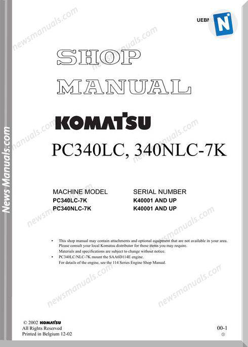 Komatsu Pc340Lc 340Nlc 7K Shop Manual