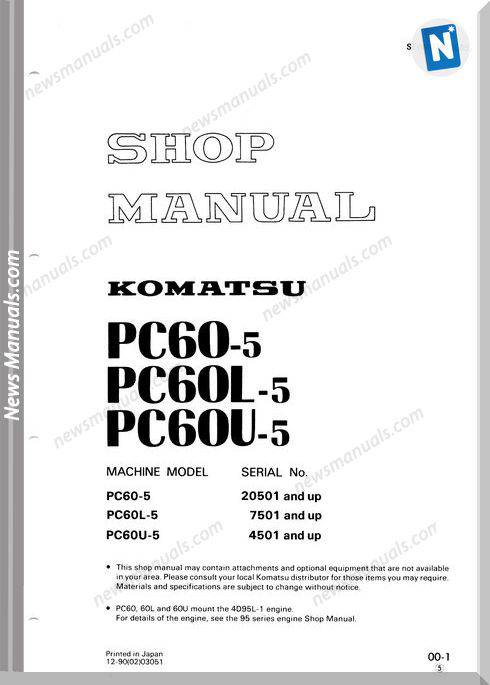 Komatsu Pc60 60L 60U 5 Shop Manual