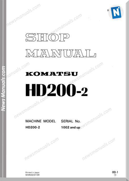 Komatsu Rigid Dump Trucks Hd200-2 Shop Manual