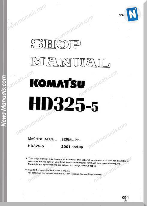 Komatsu Rigid Dump Trucks Hd325-5 Shop Manual