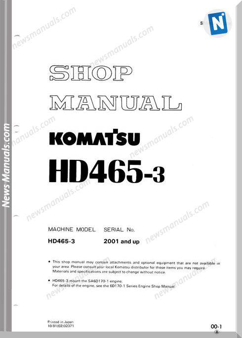 Komatsu Rigid Dump Trucks Hd465-3 Shop Manual