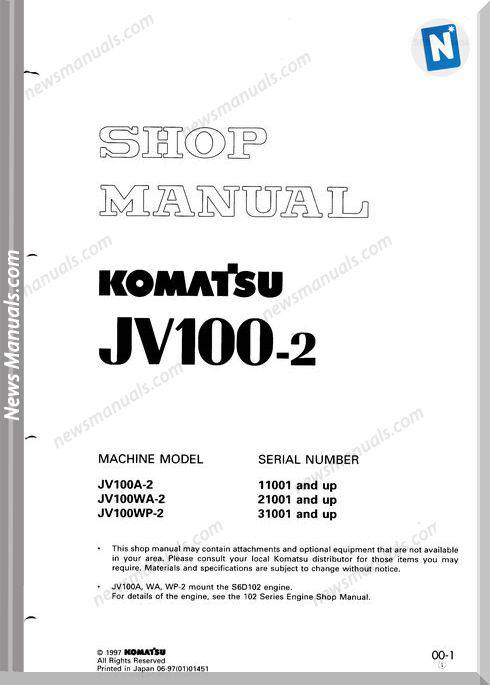 Komatsu Roler Jv100Wp-2 Workshop Manuals