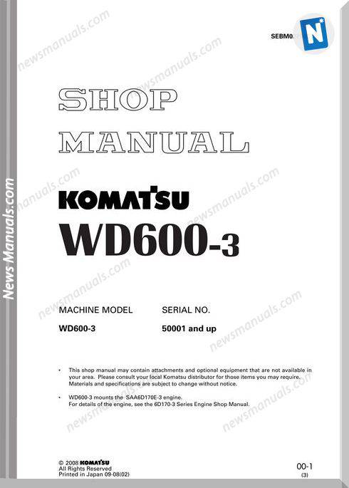 Komatsu Wheel Dozers Wd600-3 Workshop Manuals