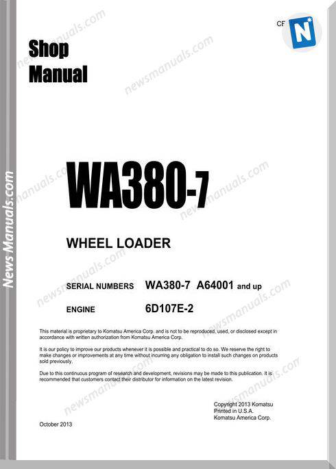 Komatsu Wheel Loader Wa380-7 Shop Manual