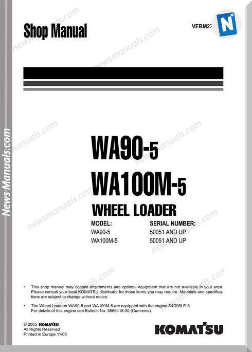 Komatsu Wheel Loaders Wa100M-5 Shop Manual