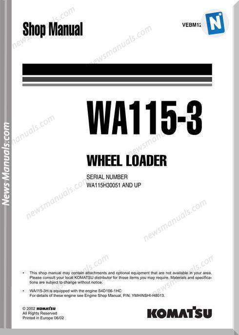 Komatsu Wheel Loaders Wa115-3 Shop Manual
